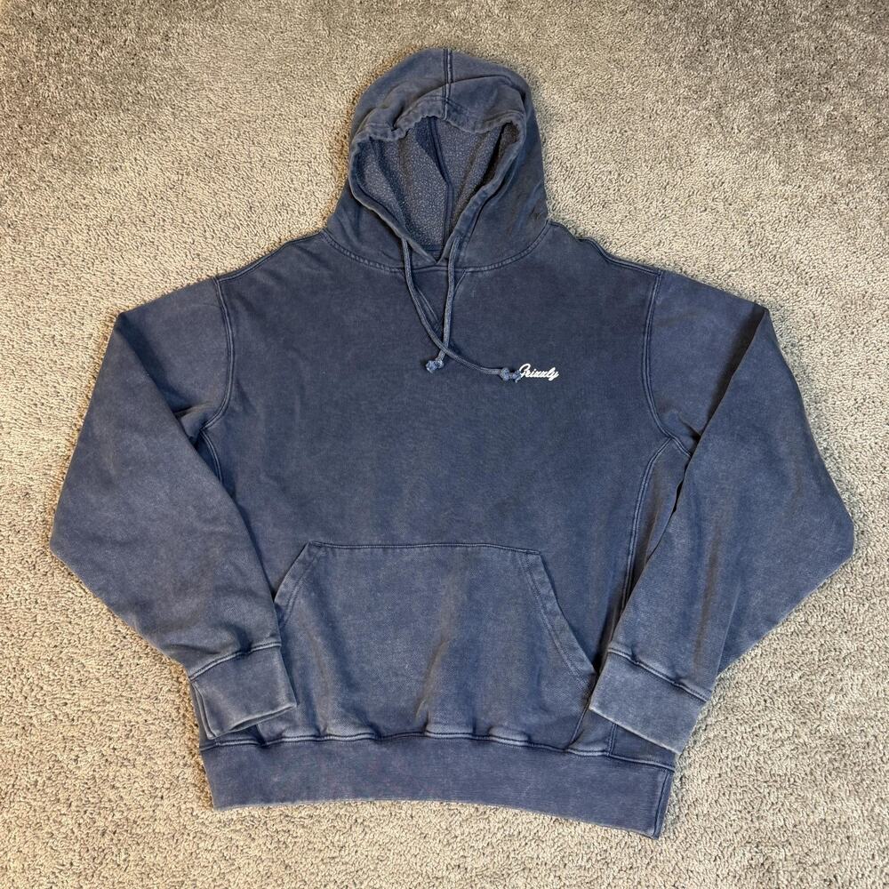 Grizzly Hoodie Mens M Blue Pullover Hooded Pockets Fleece Embroidered Logo